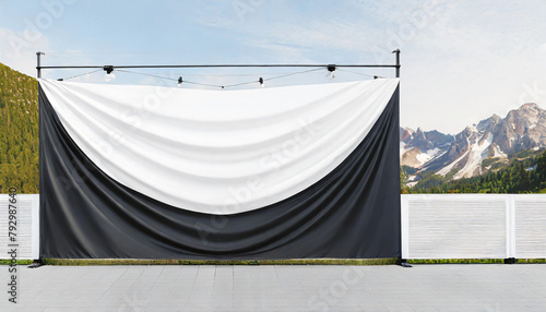 layered fabric banner mockup vinyl banners printing grommet mockup corporate outdoor banner horizontal banner mockup hanging outside fabric scrim vinyl banner hanging on the fence photo