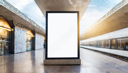 Light box display with white blank space for advertisement. Subway mock-up design. Horizonta