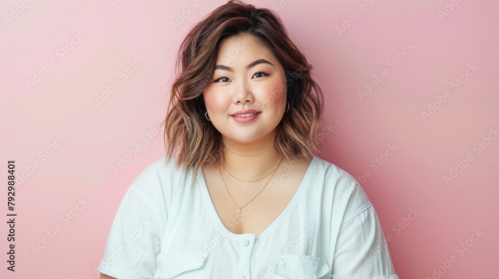portrait of beautiful plus size asian young woman posing on studio background portrait of beautiful plus size asian young woman posing on studio background