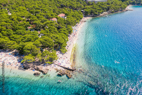 Punta Rata beach in Brela, Croatia, aerial view. Adriatic Sea with turquoise clean water and white sand on the beach. © Tomas Marek