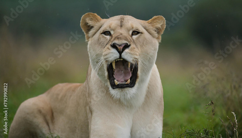 Lioness displays dangerous teeth during light