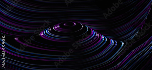 3D glowing line mountain, topographic map background concept, abstract illustration. Wave blue and violet backdrop
