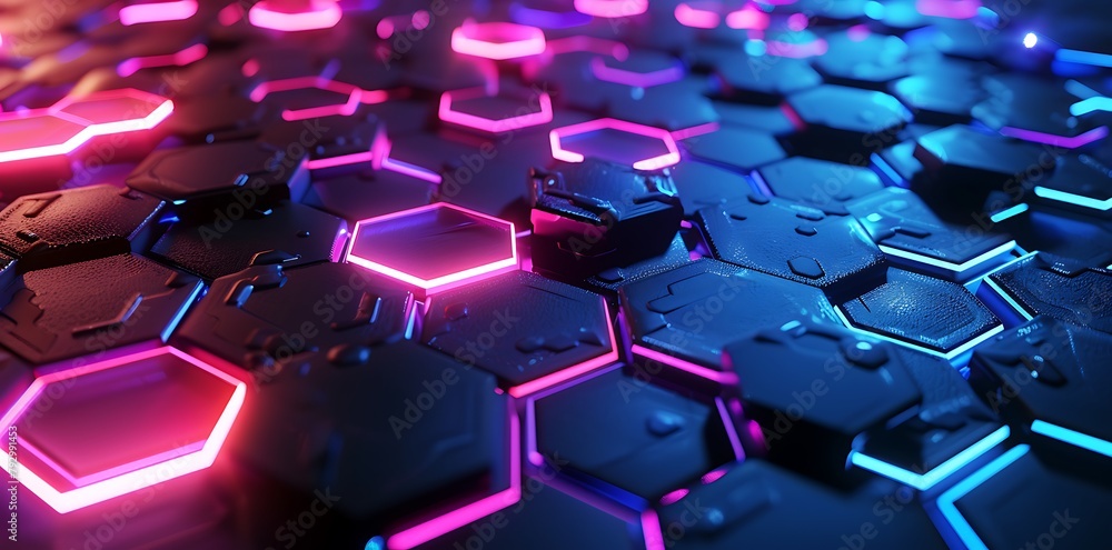 Obraz premium Abstract background with glowing light hexagon