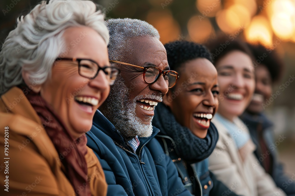 Portrait of happy senior man with friends in the background. Multiethnic group of people. Portrait of happy senior man with friends in the background. Multiethnic group of people.