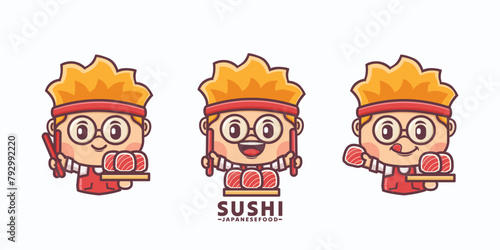 design cartoon mascot and sushi with different expressions
