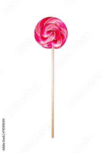 Lollipop on a stick in the form of a twisted spiral.Lollipop on a white background. © begun1983