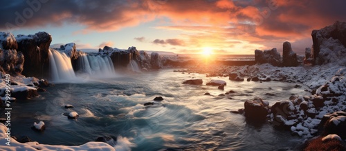 Icelandic Waterfall at Sunset © WaniArt