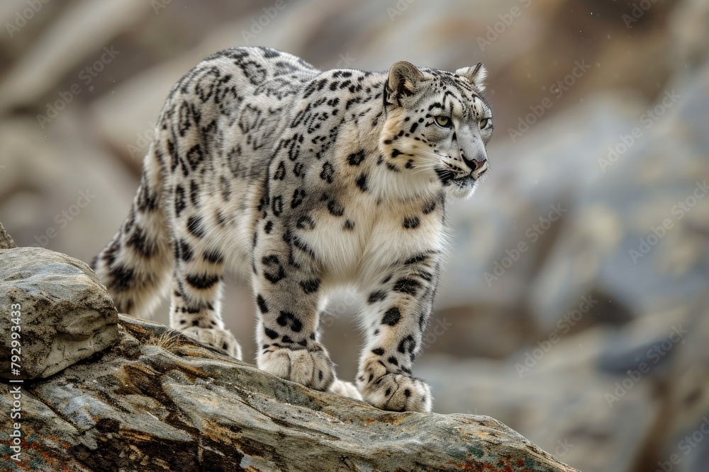 skeletal elegance of a snow leopard, embodying the agility and stealth of this majestic mountain cat.