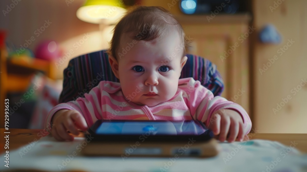 Baby Sitting in High Chair Using Tablet Baby Sitting in High Chair Using Tablet