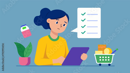 A person utilizing a shopping list to avoid impulse buys and stay on budget.