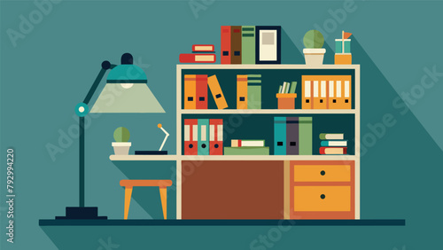 An old bookshelf is repurposed into a functional and budgetfriendly standing desk equipped with a lamp and wallmounted file holders providing a