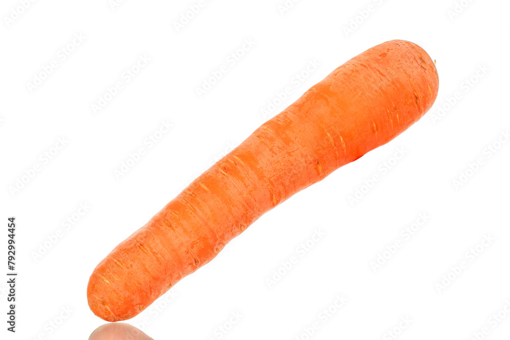 One sweet carrot, macro, isolated on a white background. One sweet carrot, macro, isolated on a white background.