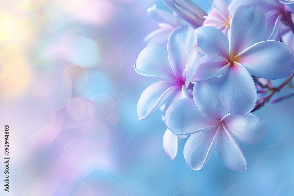Delicate abstract background of soft blue and purple Plumeria frangipani flowers Delicate abstract background of soft blue and purple Plumeria frangipani flowers