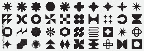 Brutalist abstract geometric shapes.Trendy abstract minimalist figure star oval spiral and other primitive elements. Swiss design aesthetic. Bauhaus memphis design.