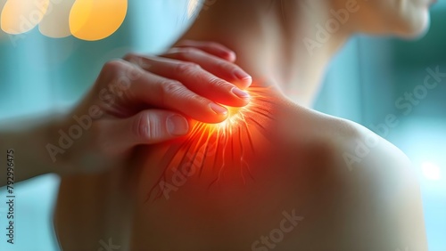 Common shoulder issue occurs when tendons rub or catch causing pain. Concept Shoulder Impingement, Rotator Cuff Injury, Bursitis, Frozen Shoulder, Tendonitis photo