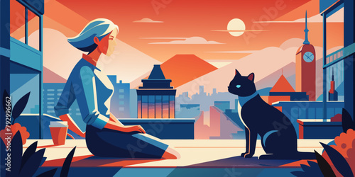woman and cat in the city