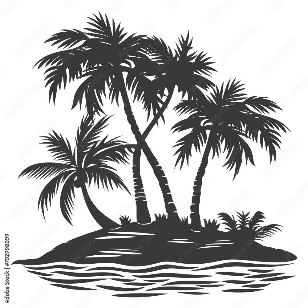 Silhouette summer vibes on the beach concept black color only Silhouette summer vibes on the beach concept black color only