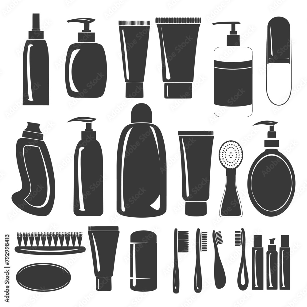 Obraz premium Silhouette toiletries equipment black color only