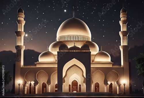 Mosque Building With Moon and Stars in Eid Celebration Eve for Eid Background