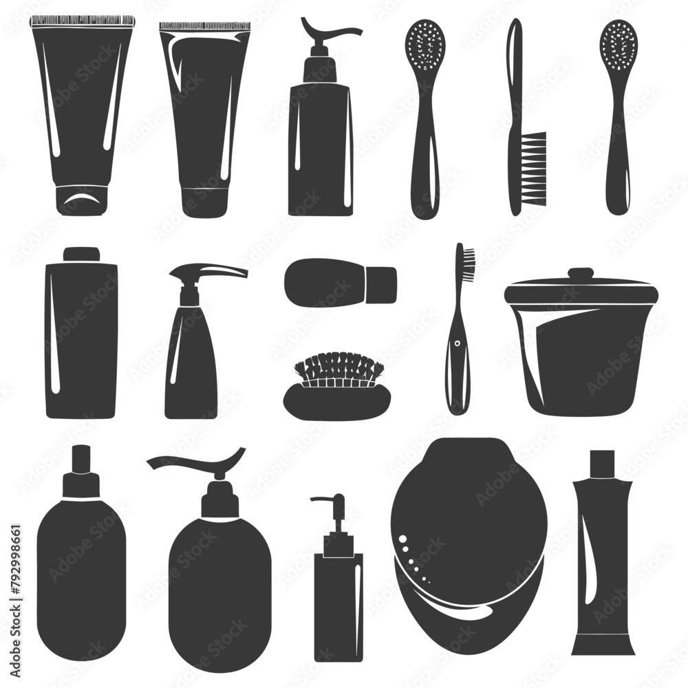 Obraz premium Silhouette toiletries equipment black color only