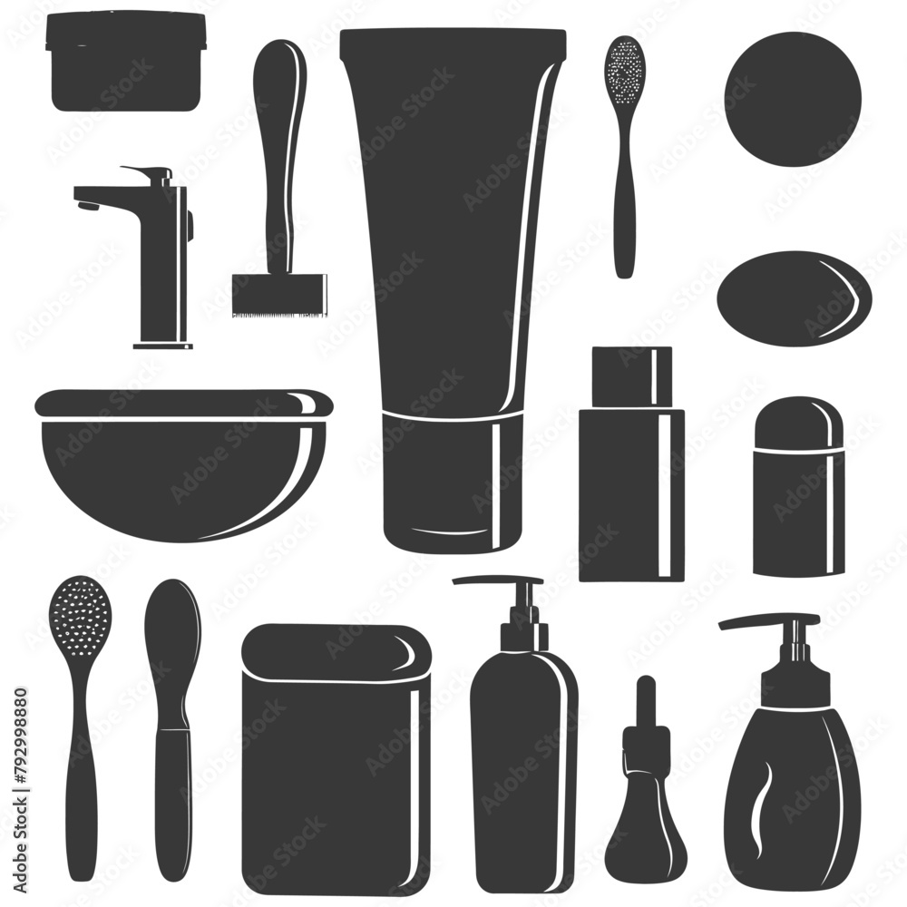 Obraz premium Silhouette toiletries equipment black color only