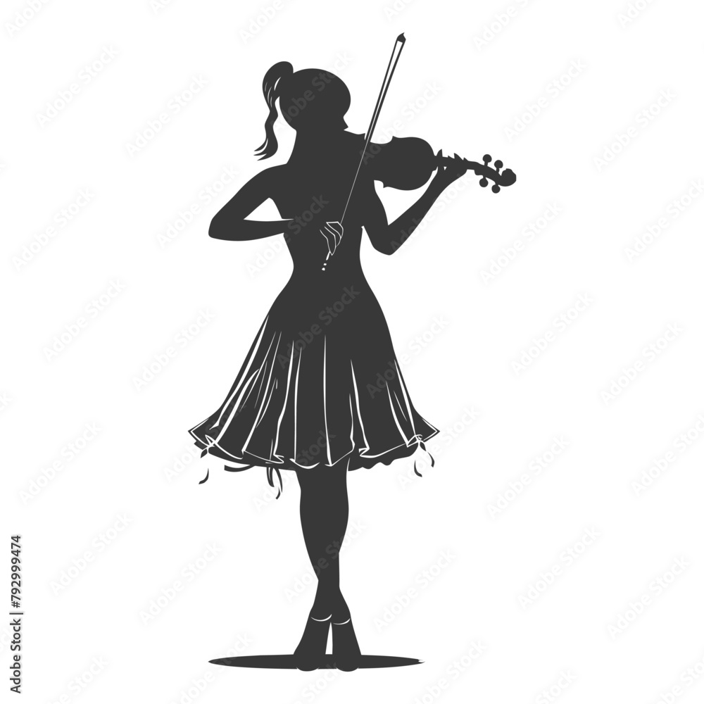 Silhouette violist women in action full body black color only Silhouette violist women in action full body black color only