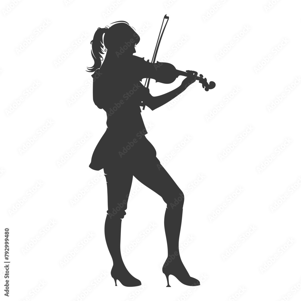 Silhouette violist women in action full body black color only Silhouette violist women in action full body black color only