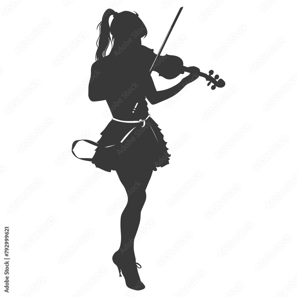 Silhouette violist women in action full body black color only Silhouette violist women in action full body black color only