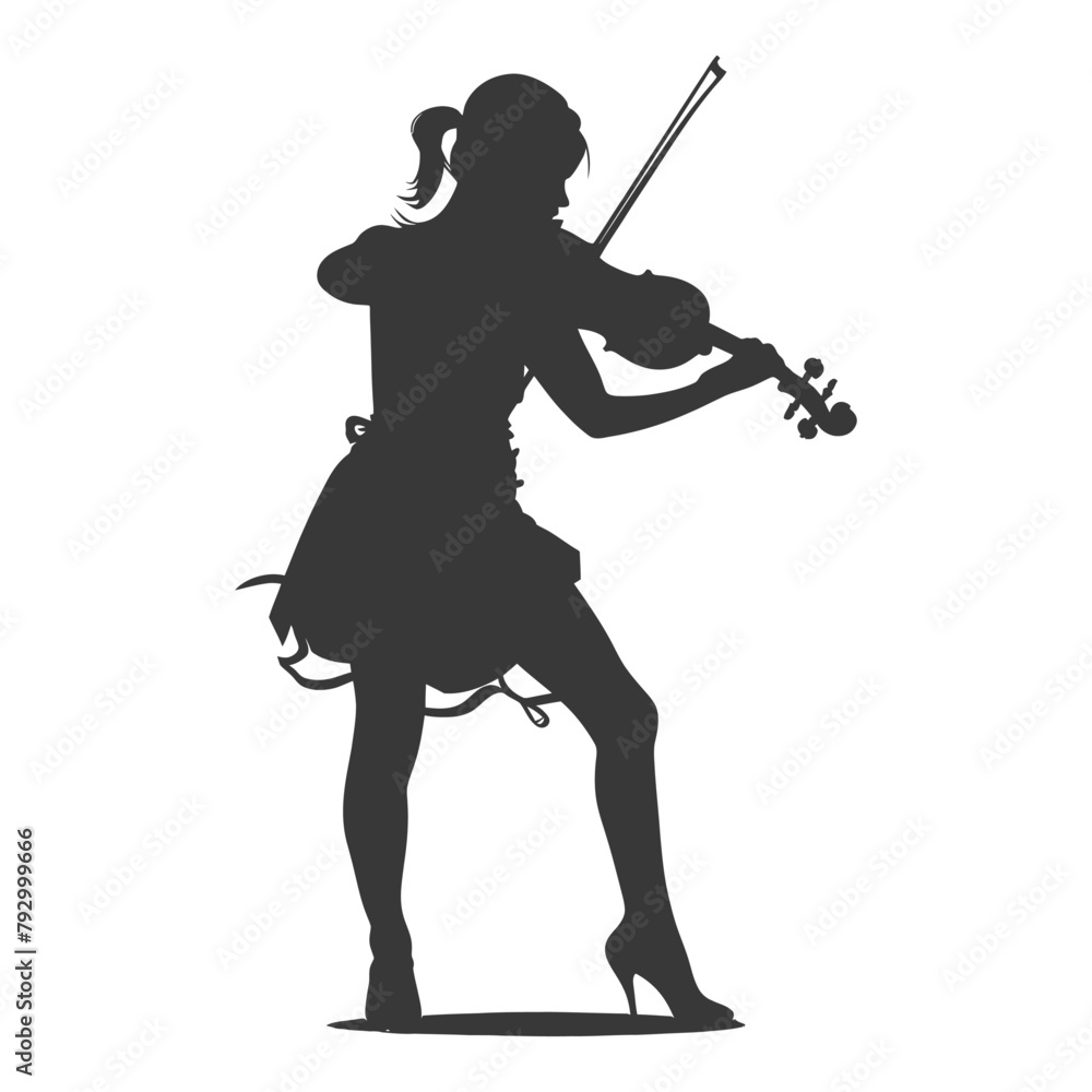Silhouette violist women in action full body black color only Silhouette violist women in action full body black color only