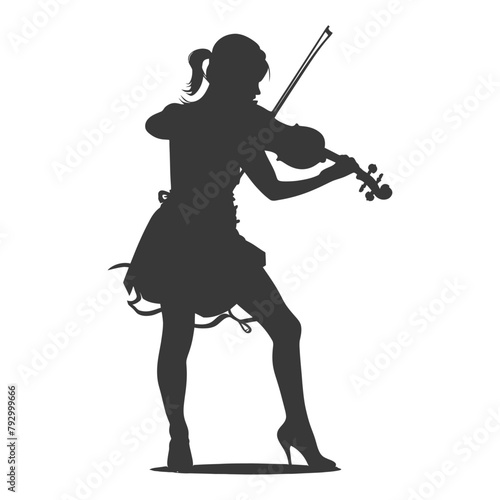 Silhouette violist women in action full body black color only