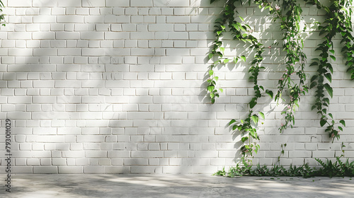 white brick wall with green plants architecture design photo