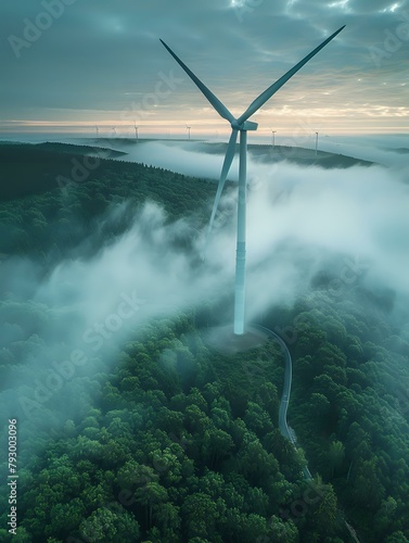 Tranquil Scene of Wind Turbine in Ethereal Mist