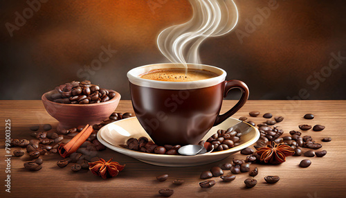 Cup of hot black coffee isolated on dark background
