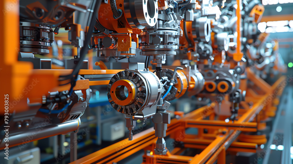 3D animation of an engine assembly process in a factory, with parts coming together seamlessly, demonstrating modern manufacturing techniques. 3D animation of an engine assembly process in a factory, with parts coming together seamlessly, demonstrating modern manufacturing techniques.