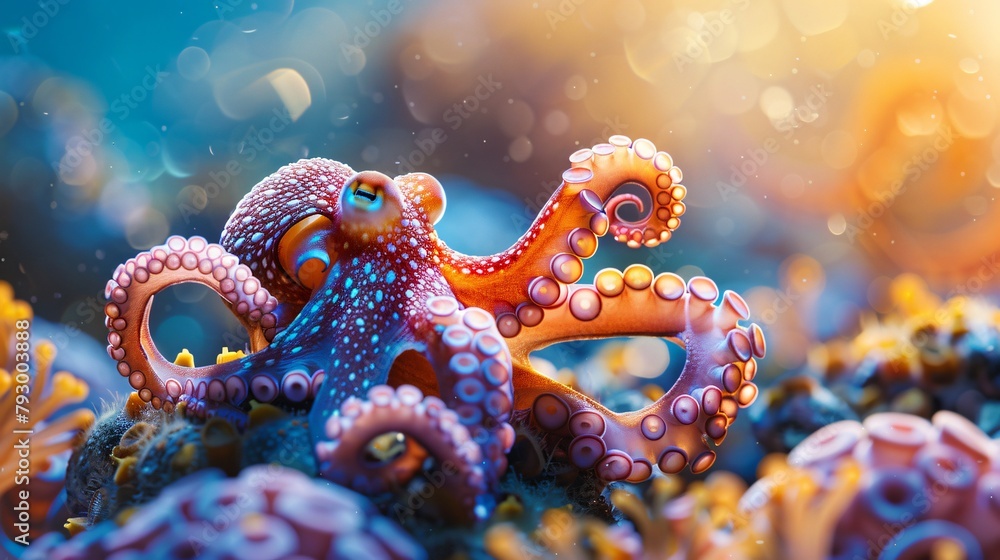 Obraz premium Underwater Adventure with Octopus and Hidden Treasure Exciting Dive into the Deep