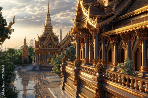 3d illustration of thai temple model photo