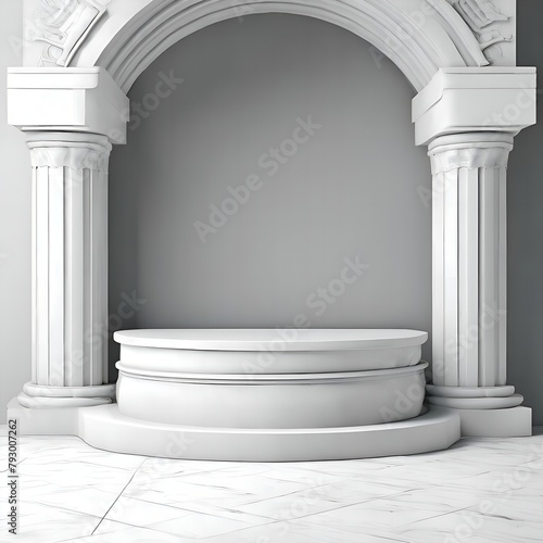 Round podium, stand for demonstration, with columns in classical ancient Roman style