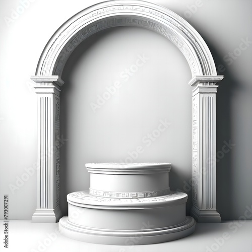 Round double podium, display stand, with arch in classic ancient Roman style