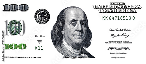 Obraz na płótnie U.S. 100 dollar banknote. Elements for design purpose w salonie