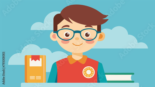 A boy dons a pair of thickrimmed glasses and a homemade librarian badge as he helps his friends create their own bookmark crafts at a Little