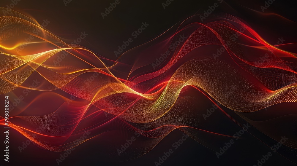 3D Abstract Dark Background with Red, Orange and Yellow Light Waves,Background of Smoke movement.
