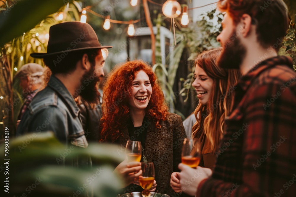Group of friends having fun and drinking wine at a party in the garden. Group of friends having fun and drinking wine at a party in the garden.