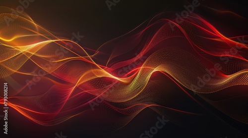 3D Abstract Dark Background with Red, Orange and Yellow Light Waves,Background of Smoke movement. 