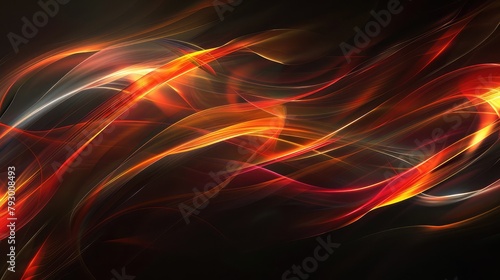 3D Abstract Dark Background with Red, Orange and Yellow Light Waves,Background of Smoke movement. 