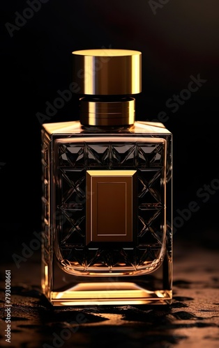 Frasco de perfume dourado minimalista photo