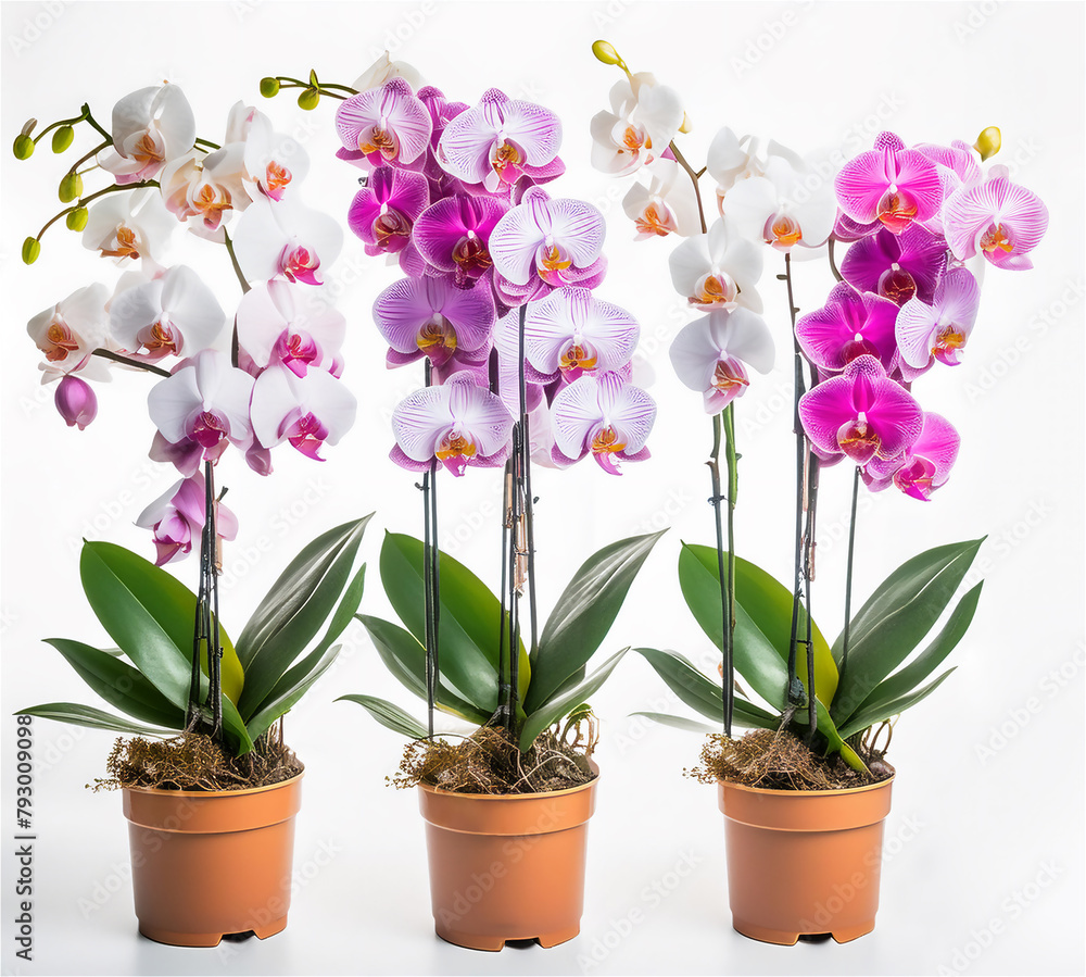 Set of orchid flowers in pot Set of orchid flowers in pot