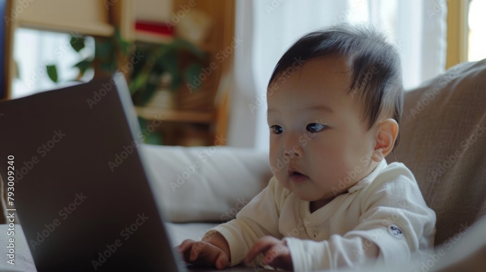 Baby Sitting on Couch With Laptop Baby Sitting on Couch With Laptop