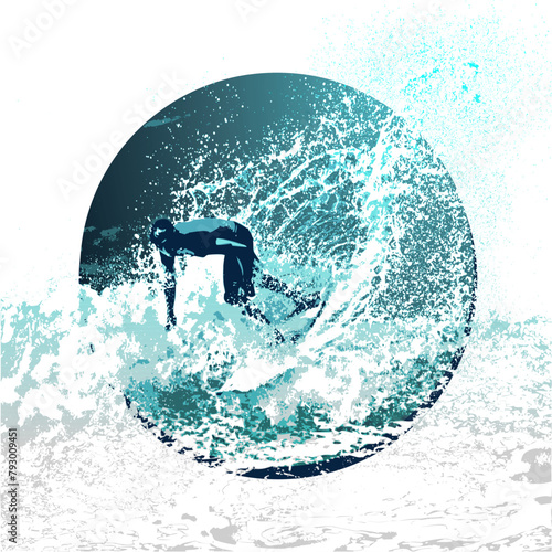 surf, ilustracion, olas, silueta, pegatina, surfista, vector	
