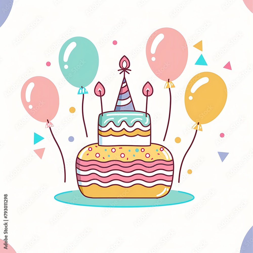 illustration of a birthday cake with candles balloons and a party illustration of a birthday cake with candles balloons and a party