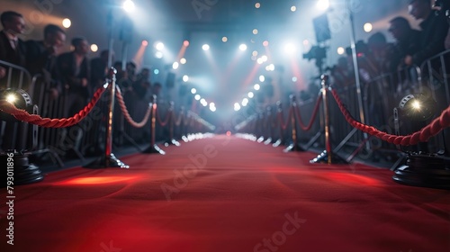This is a photo of a red carpet with photographers on both sides. photo